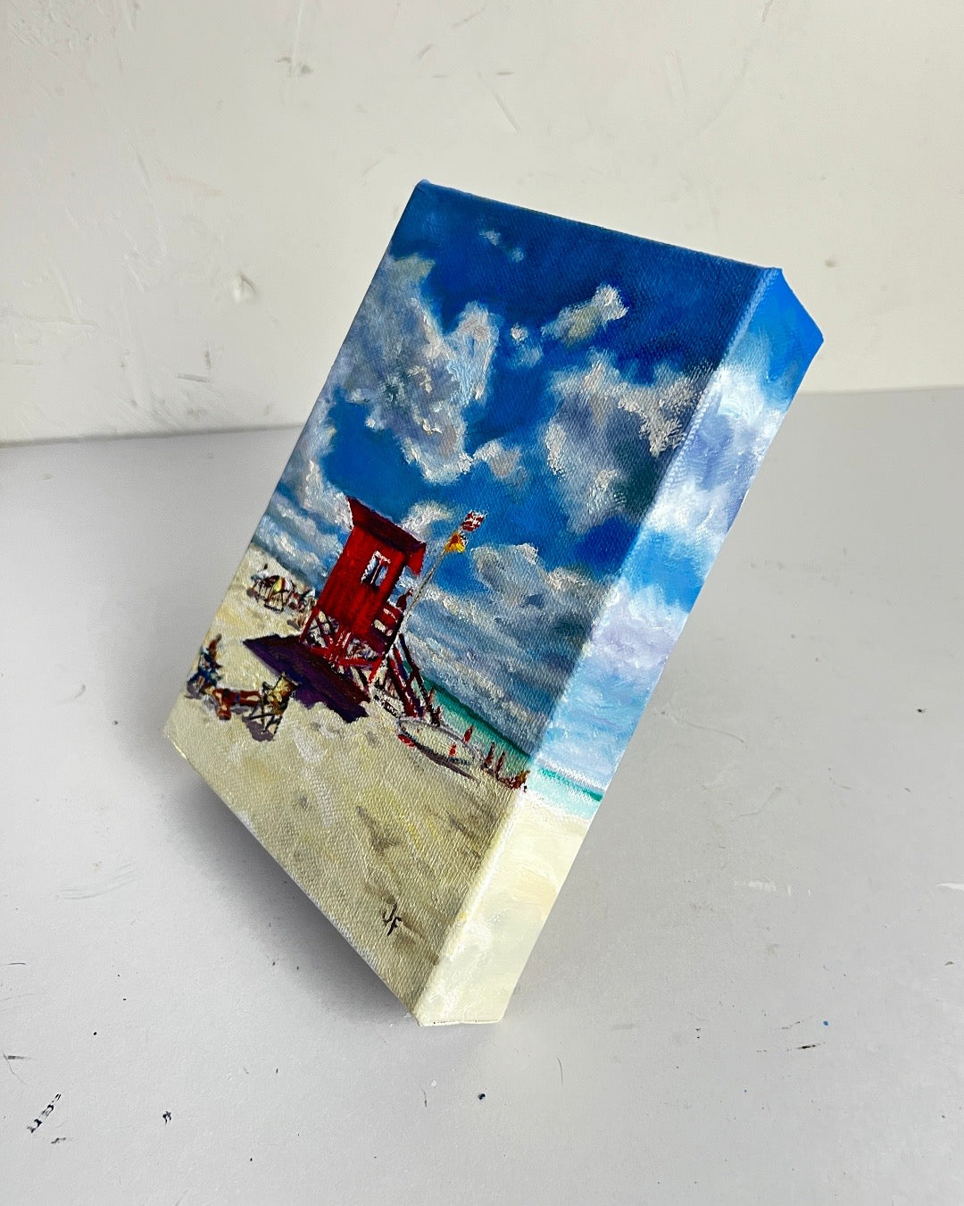 Siesta Key Lifeguard Tower - Original Florida Gulf Coast Oil Painting, 6x8