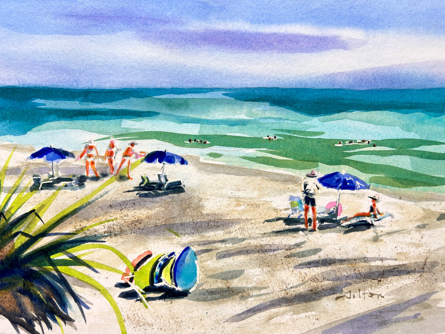 Honeymoon Island Florida Beach Watercolor Painting – Original Gulf Coast Art 7x10
