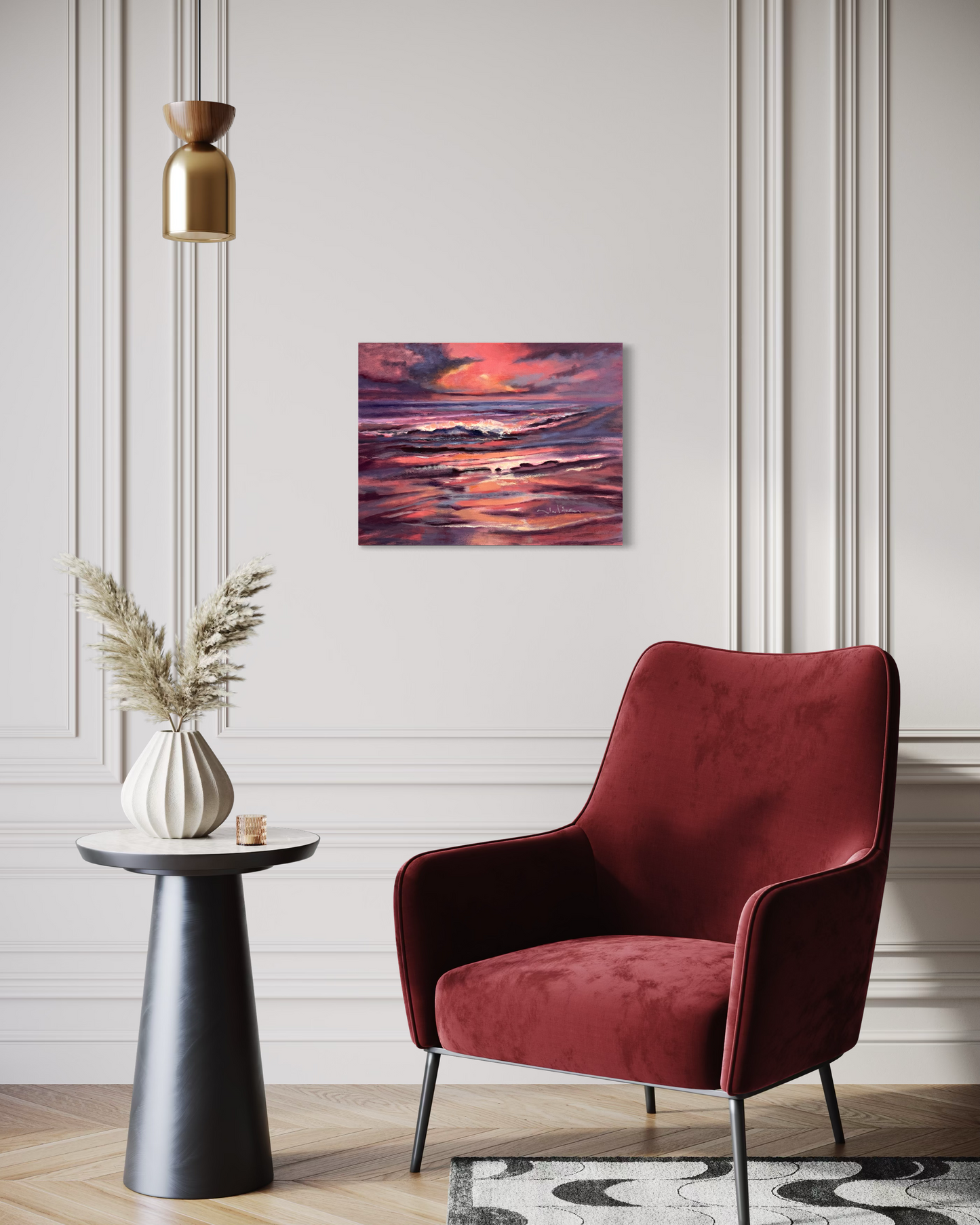 Florida Beach Sunrise - Original Oil Painting in Pink, Red & Orange 18" x 24"