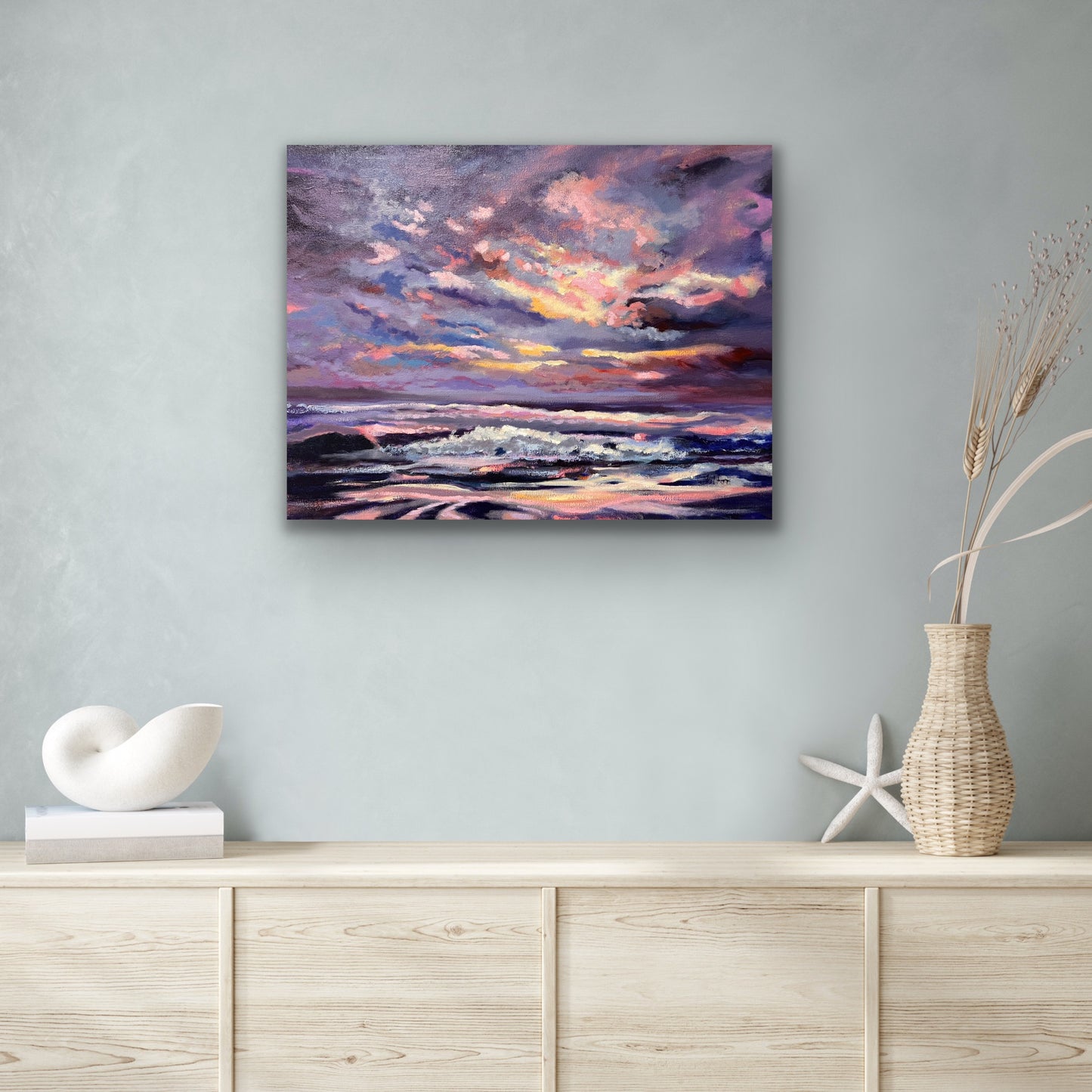 Florida Ocean Sky - Original Mixed Media Coastal Painting on Canvas 18" x 24"