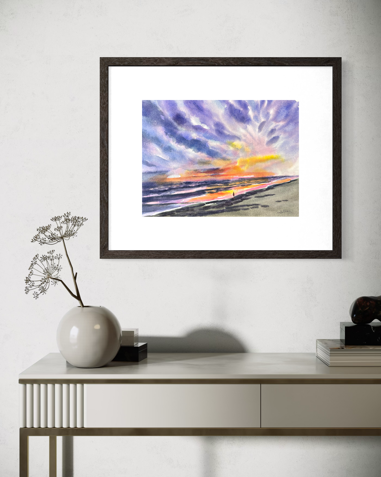Florida Christmas Morning Sunrise Watercolor Painting – Original Coastal Art 10x1