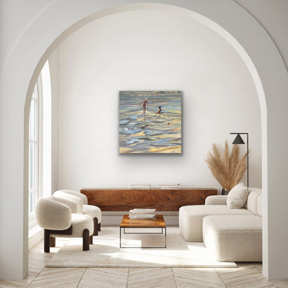 Two Girls on the Beach - Original Florida Coastal Oil Painting 36" x 36"
