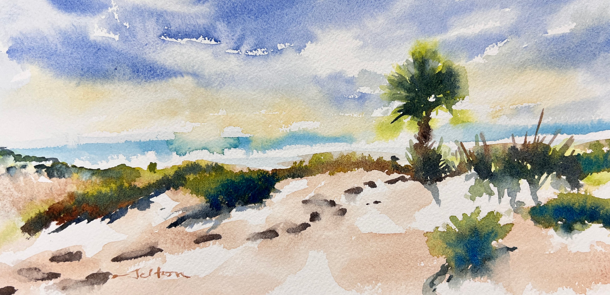 Original watercolor painting of dunes at Ponce Inlet
