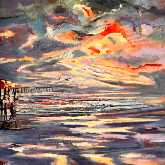Florida Sunrise Abstract - Large Original Expressionist Oil Painting 36" x 36"