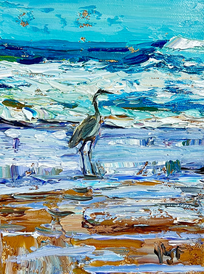 Ten Florida Moments No. 7 – Original Small Palette Knife Oil Painting Florida Heron 6x8