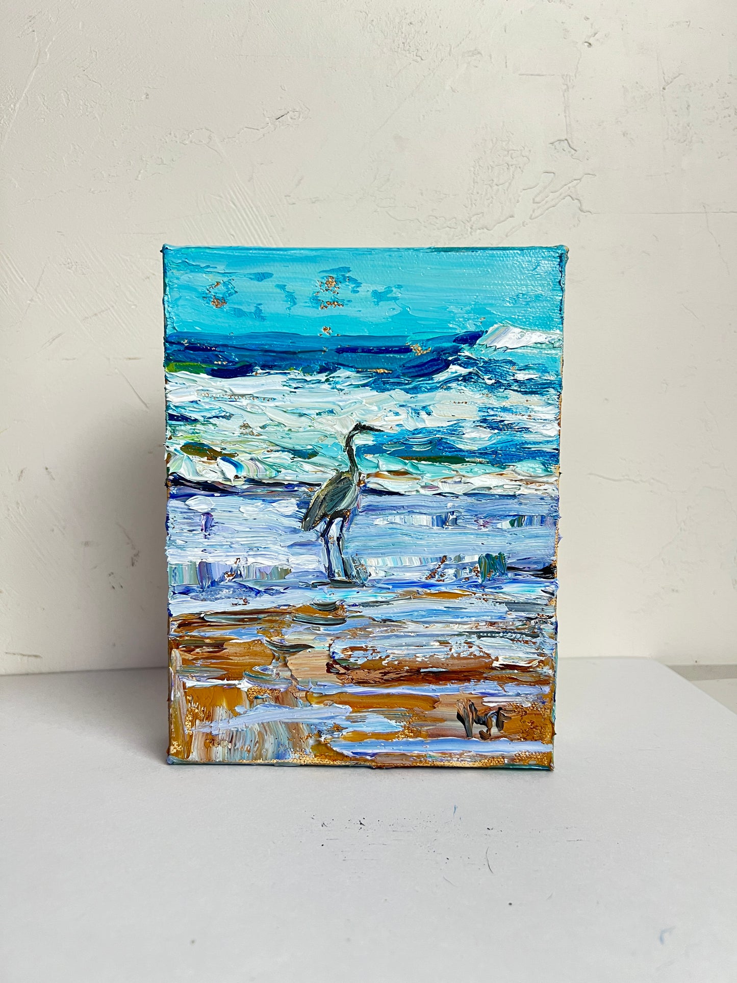 Ten Florida Moments No. 7 – Original Small Palette Knife Oil Painting Florida Heron 6x8