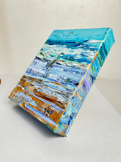 Ten Florida Moments No. 7 – Original Small Palette Knife Oil Painting Florida Heron 6x8