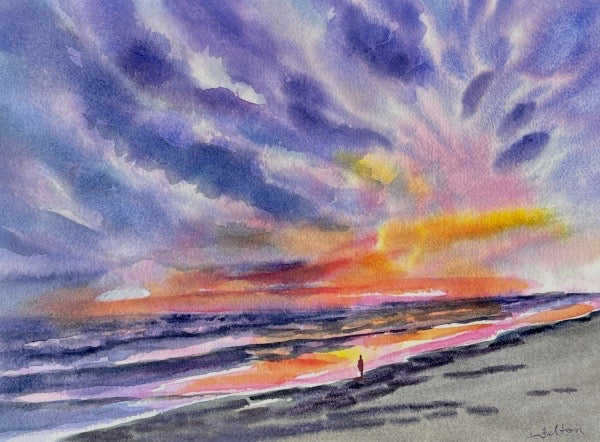 Florida Christmas Morning Sunrise Watercolor Painting – Original Coastal Art 10x1