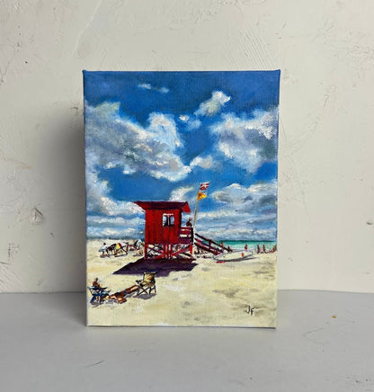Siesta Key Lifeguard Tower - Original Florida Gulf Coast Oil Painting, 6x8
