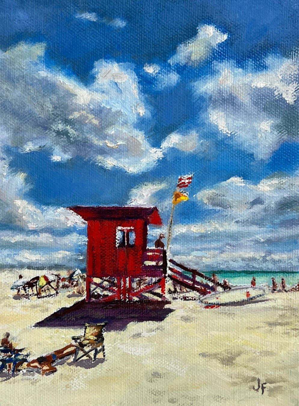 Siesta Key Lifeguard Tower - Original Florida Gulf Coast Oil Painting, 6x8