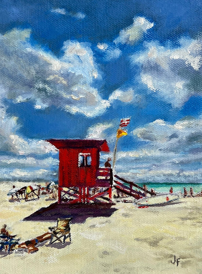 Siesta Key Lifeguard Tower - Original Florida Gulf Coast Oil Painting, 6x8