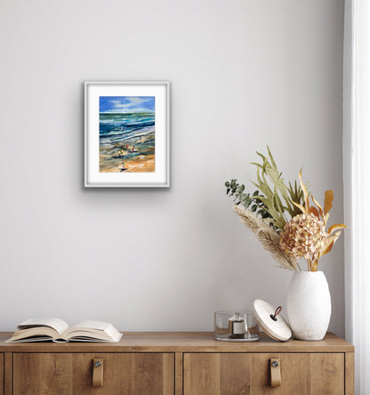 Florida Beach Scene with Kite – Original Watercolor Painting from the Pier 9x12