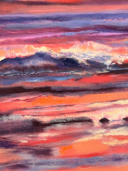 Florida Beach Sunrise - Original Oil Painting in Pink, Red & Orange 18" x 24"