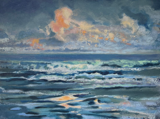 Florida Ocean Afternoon - Original Coastal Oil Painting on Canvas 18"x24"