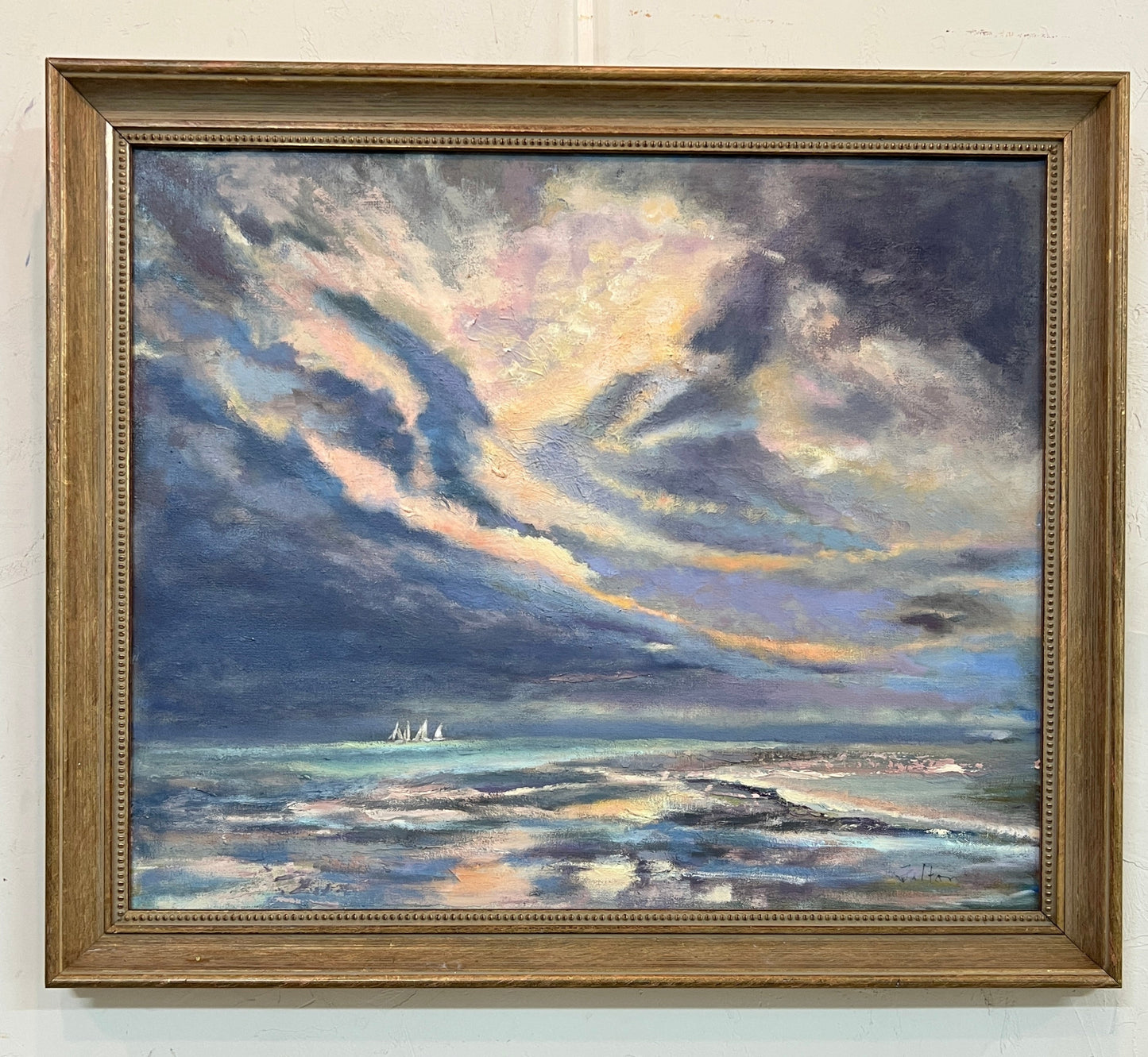 Florida Seascape with Sailboats - Original Expressionist Ocean Oil Painting 20" x 24"