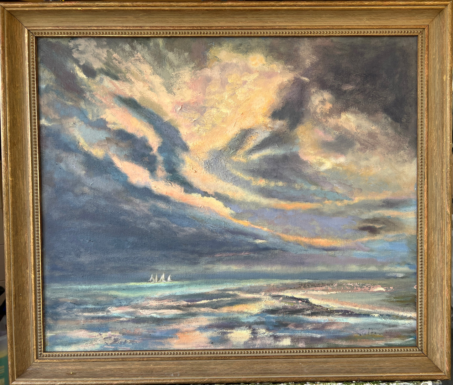 Florida Seascape with Sailboats - Original Expressionist Ocean Oil Painting 20" x 24"