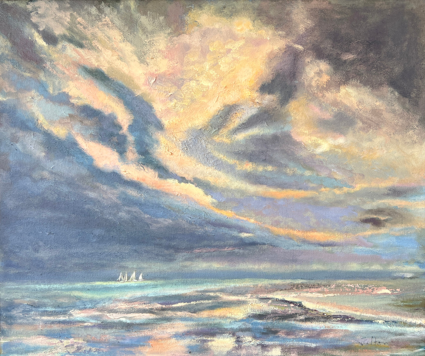 Florida Seascape with Sailboats - Original Expressionist Ocean Oil Painting 20" x 24"