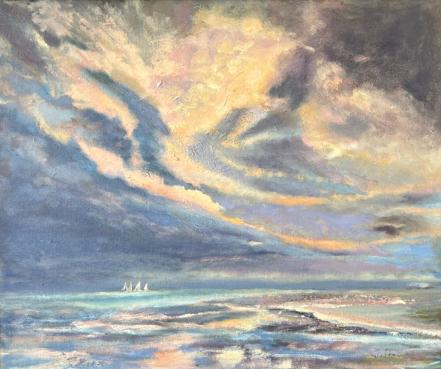 Florida Seascape with Sailboats - Original Expressionist Ocean Oil Painting 20" x 24"