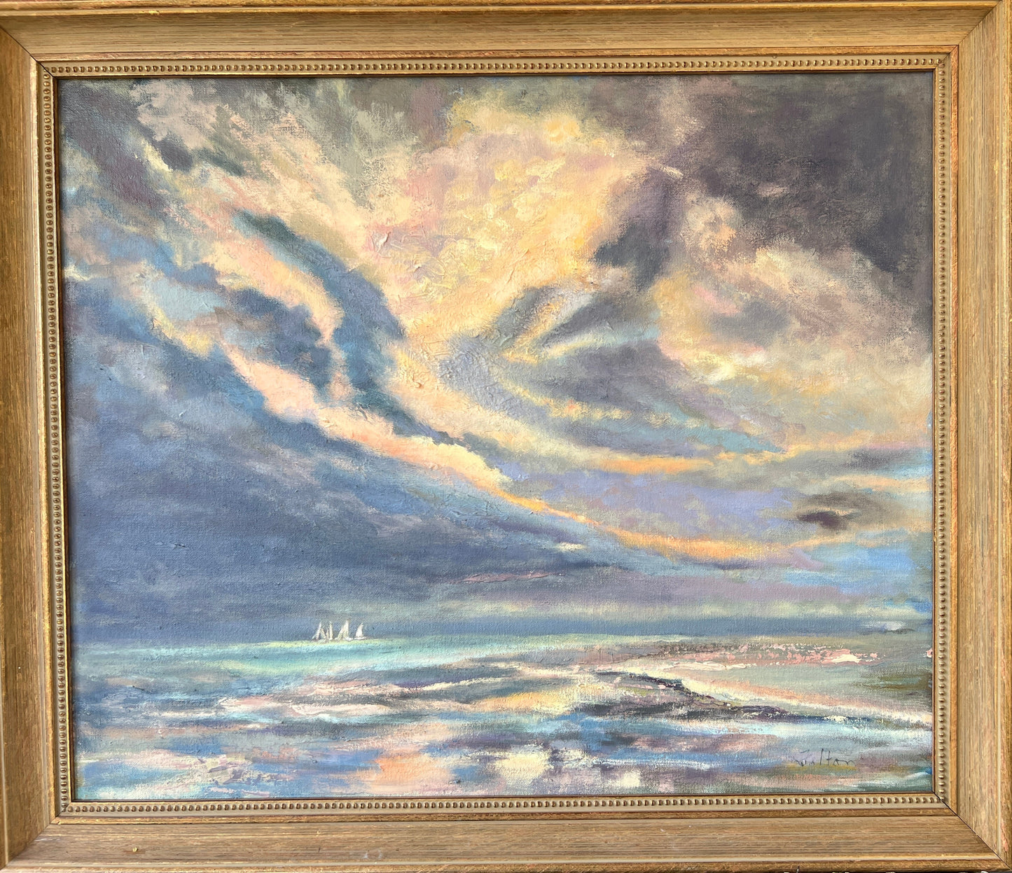 Florida Seascape with Sailboats - Original Expressionist Ocean Oil Painting 20" x 24"