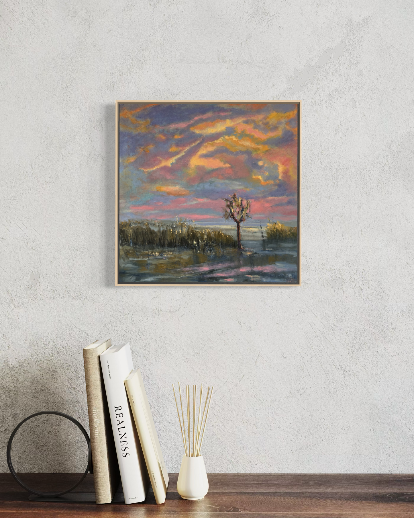 Florida Cypress Tree at Sunset - Original Wetlands oil painting 18" x 18"