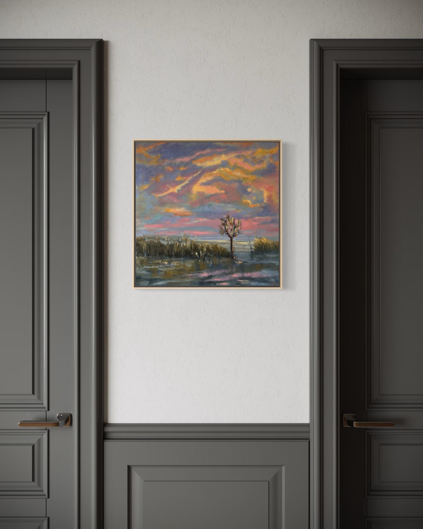 Florida Cypress Tree at Sunset - Original Wetlands oil painting 18" x 18"