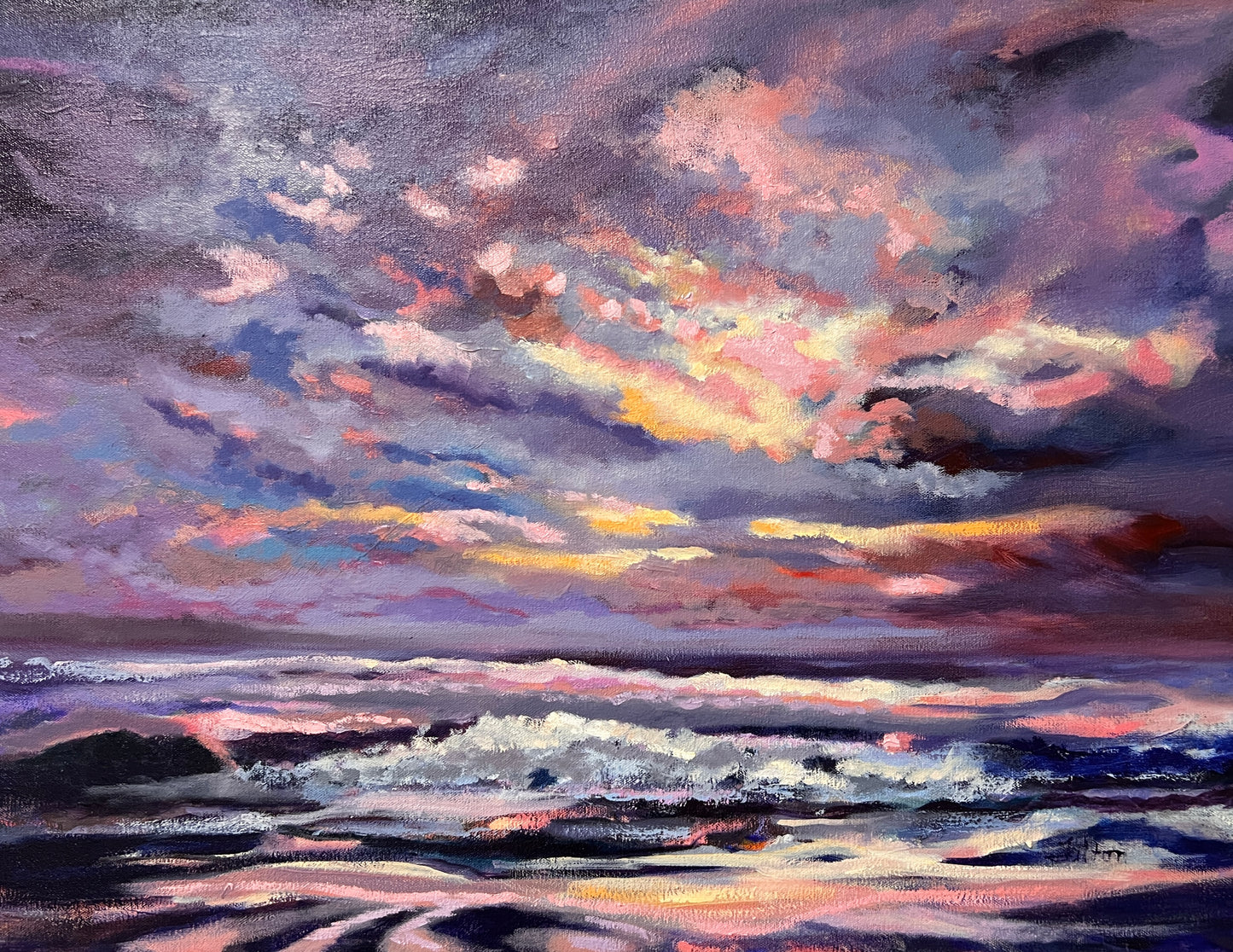 Florida Ocean Sky - Original Mixed Media Coastal Painting on Canvas 18" x 24"
