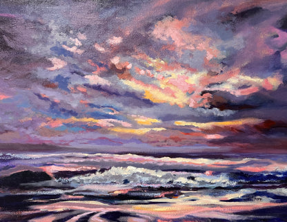 Florida Ocean Sky - Original Mixed Media Coastal Painting on Canvas 18" x 24"