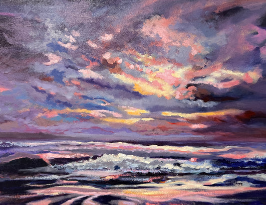 Florida Ocean Sky - Original Mixed Media Coastal Painting on Canvas 18" x 24"