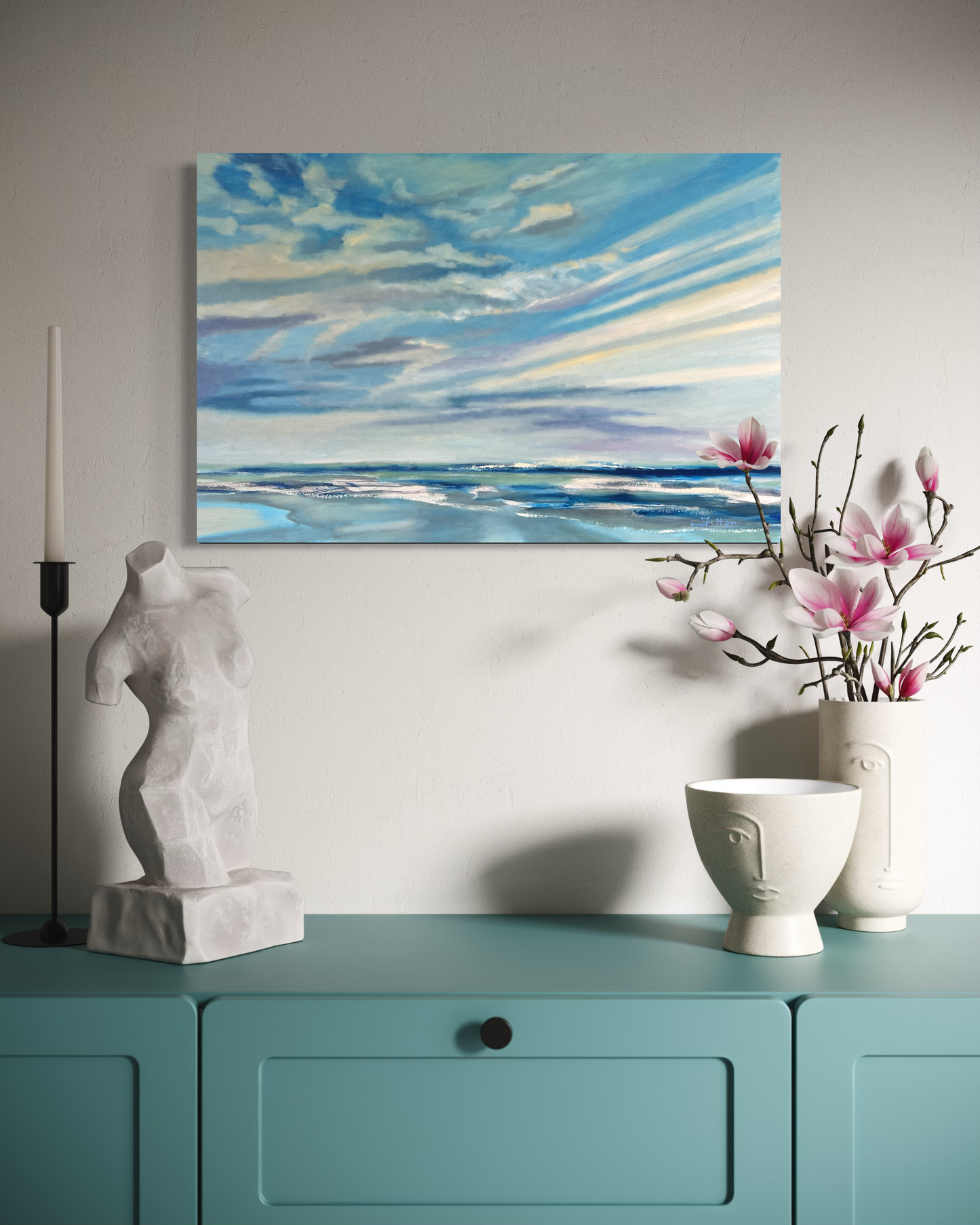 Florida Coastal Sky - Large Original Ocean Painting in Blue
