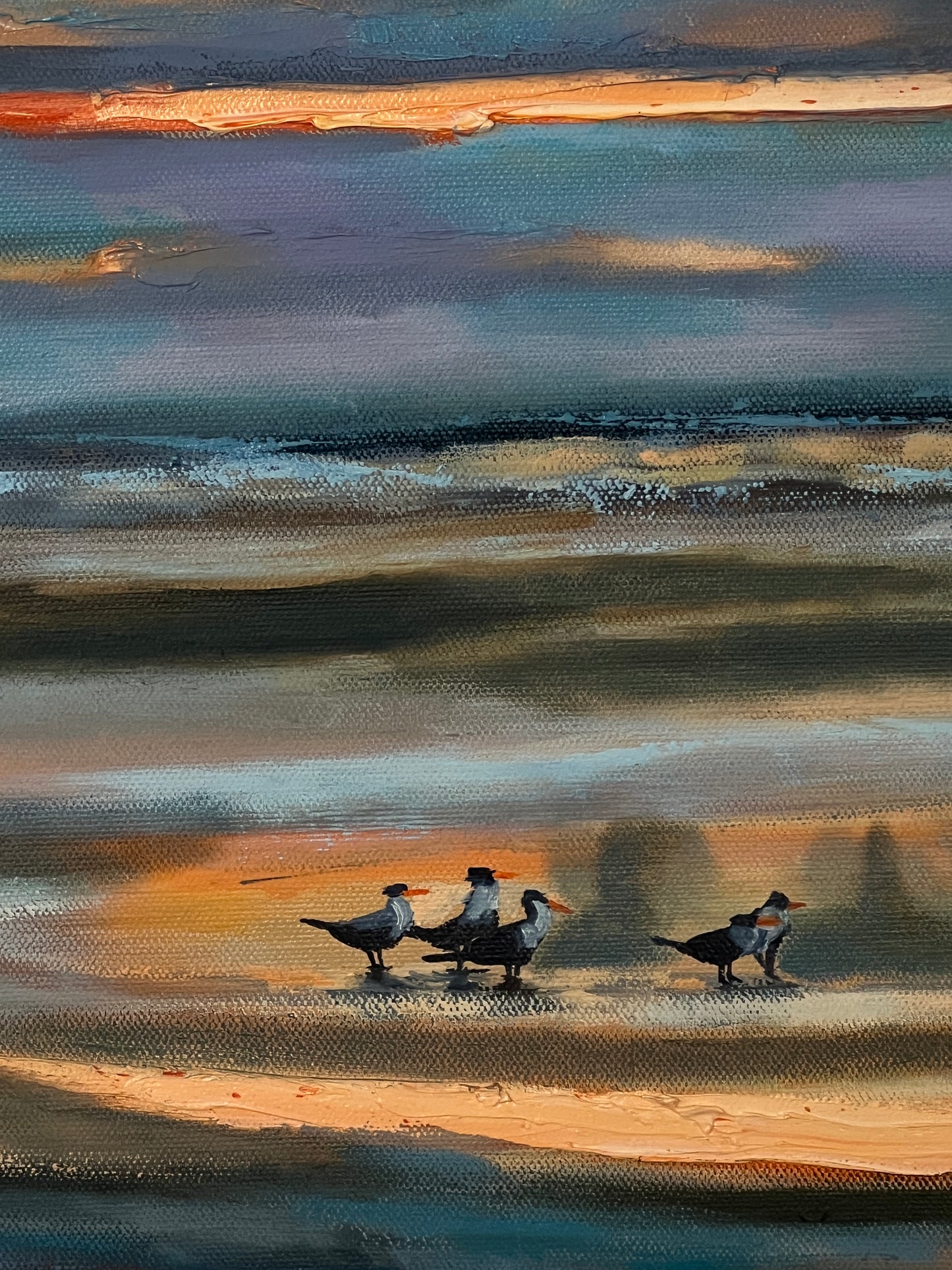Florida Beach with Terns - Large Original Expressionist Oil Painting 36" x 36"
