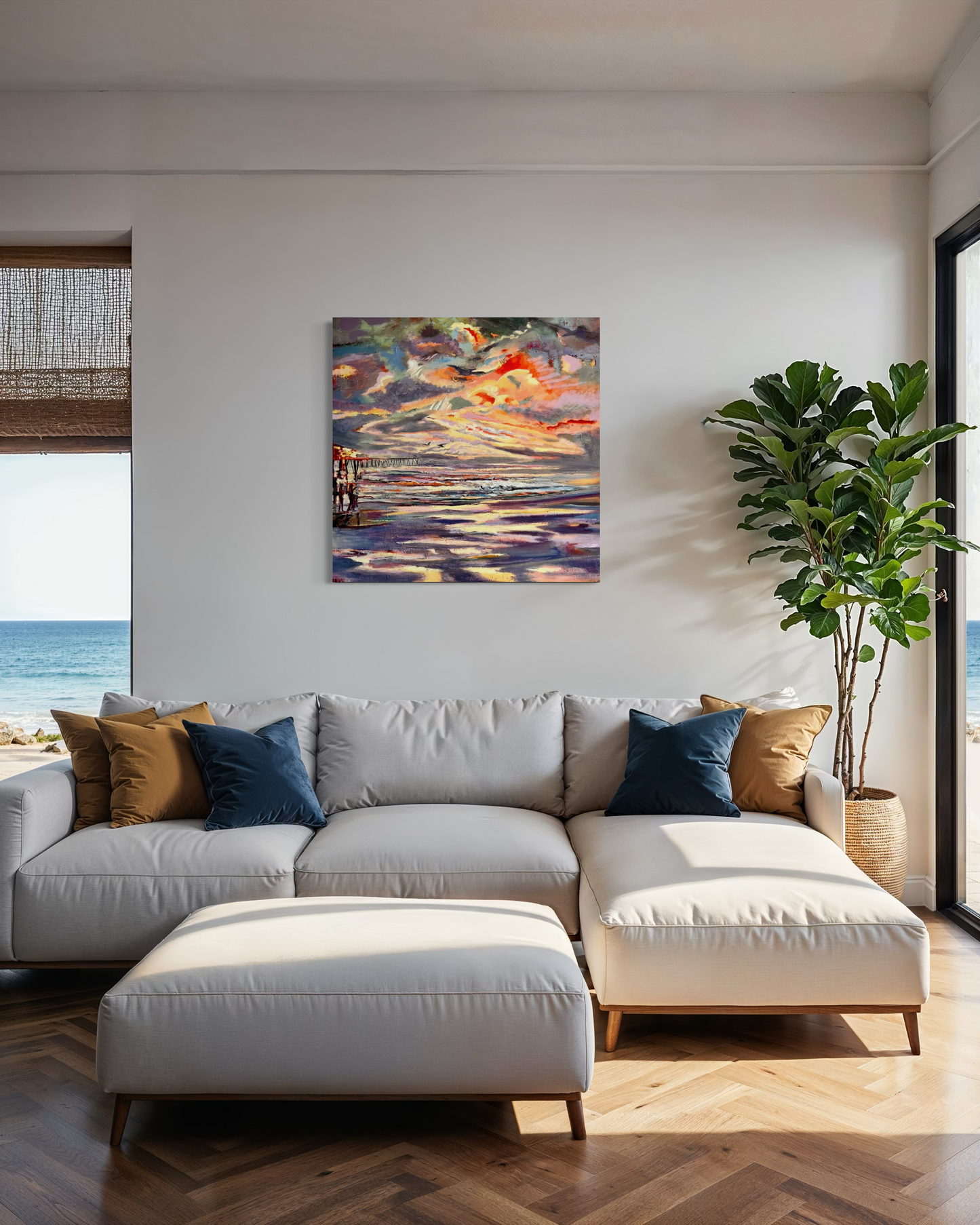 Florida Sunrise Abstract - Large Original Expressionist Oil Painting 36" x 36"
