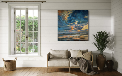 Florida Beach with Terns - Large Original Expressionist Oil Painting 36" x 36"