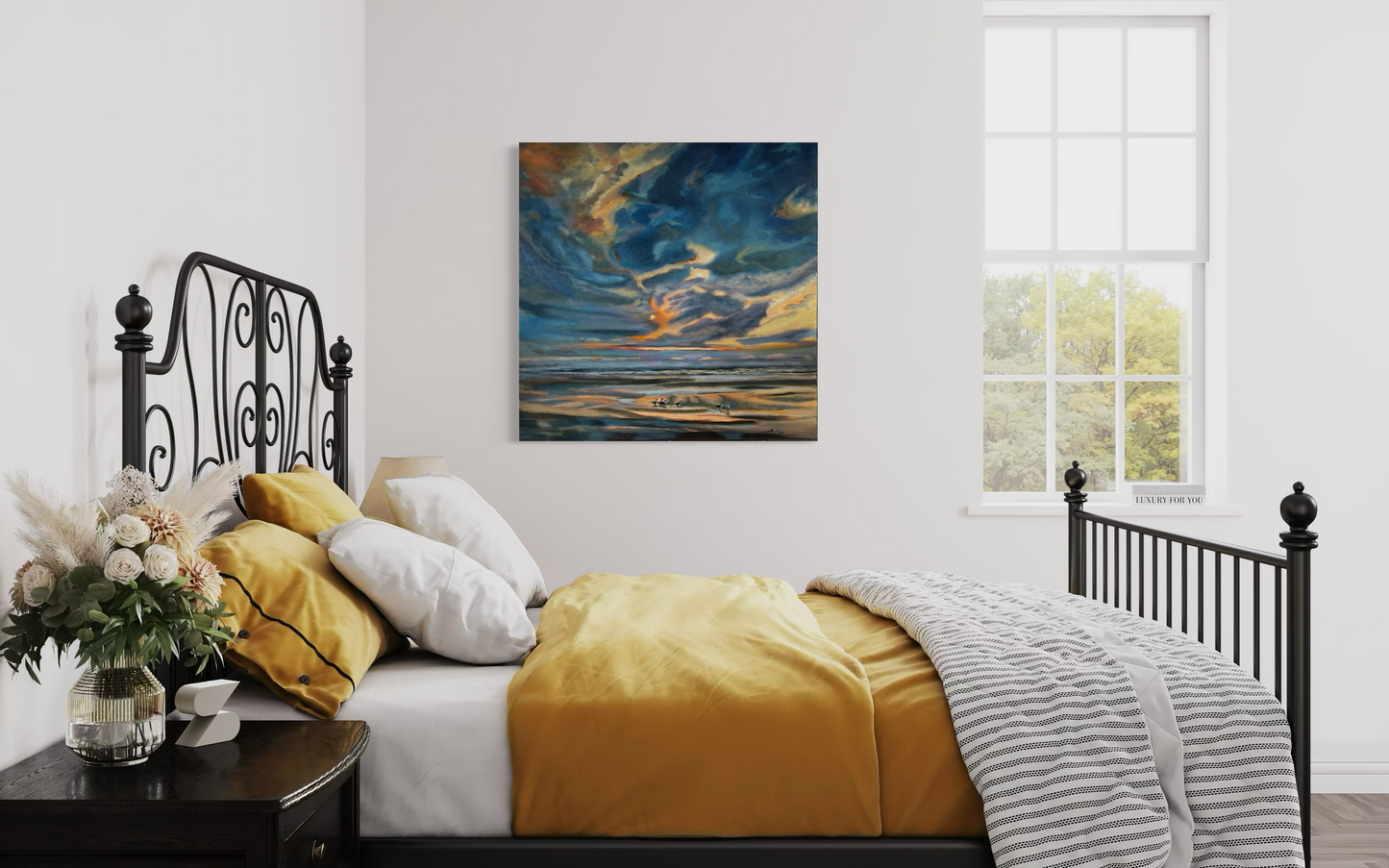 Florida Beach with Terns - Large Original Expressionist Oil Painting 36" x 36"