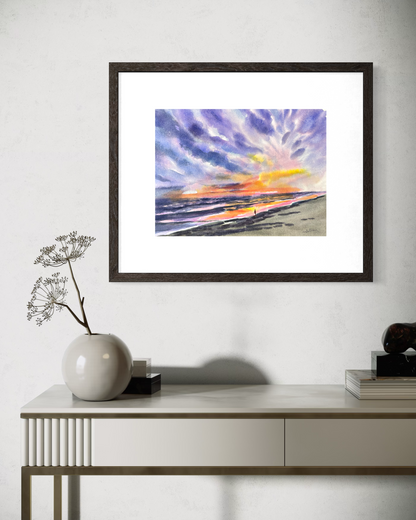 Florida Christmas Morning Sunrise Watercolor Painting – Original Coastal Art 10x1