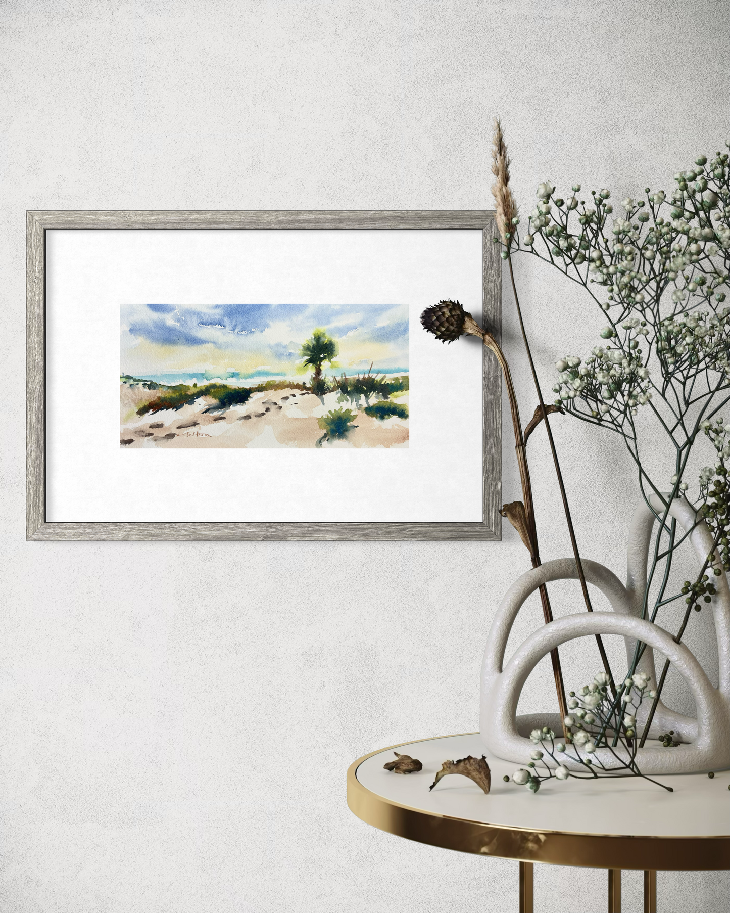 Florida Beach Dunes Watercolor Painting – Original Ponce Inlet Coastal Art 6x12