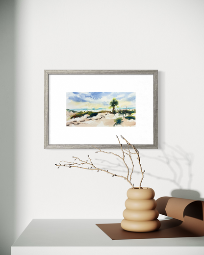 Florida Beach Dunes Watercolor Painting – Original Ponce Inlet Coastal Art 6x12