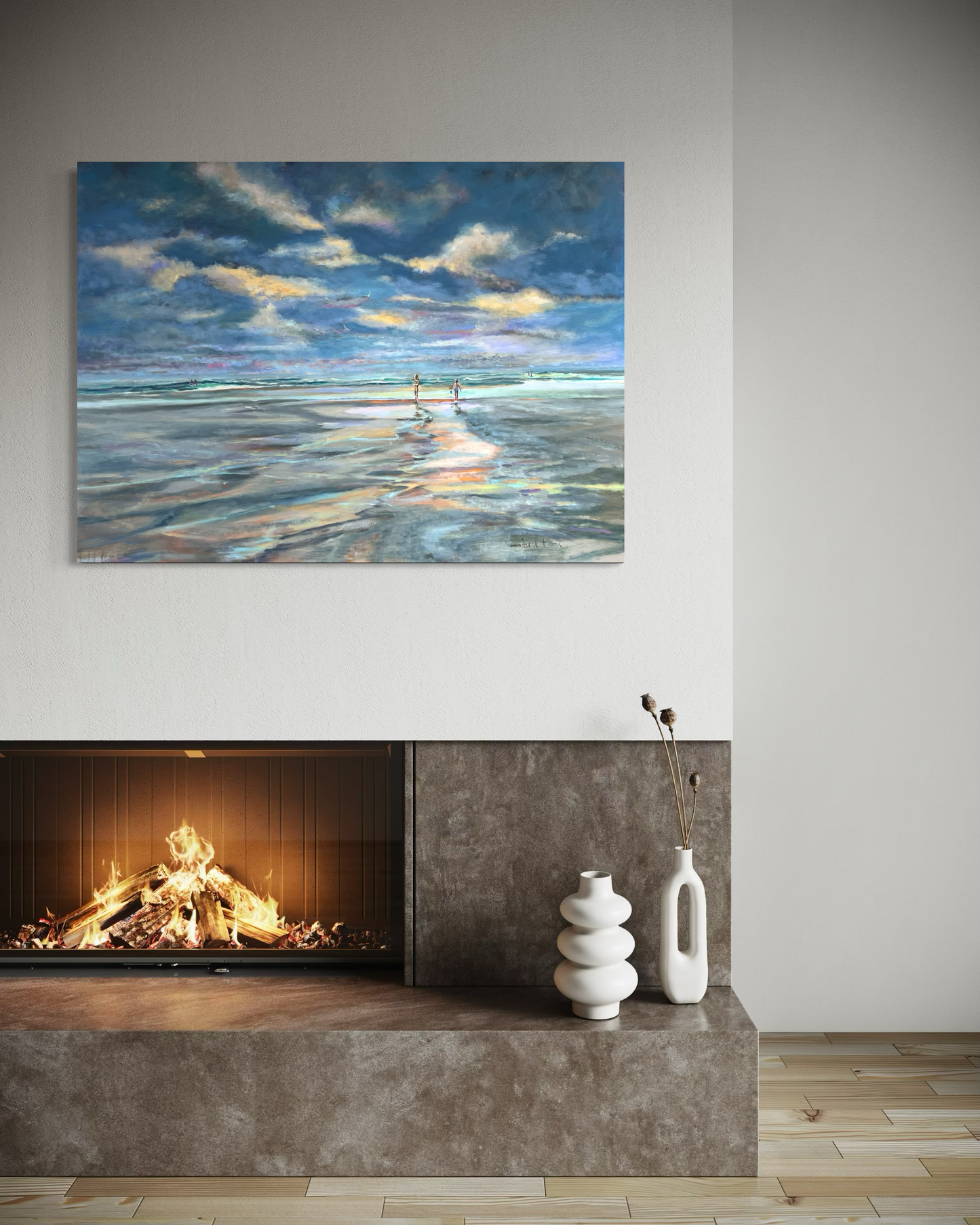 Florida Beach Landscape with Figures - Large Original Oil Painting 36" x 48"