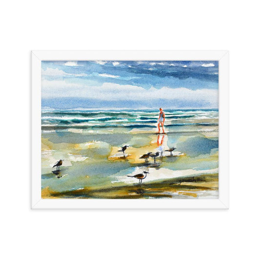 A walk on the beach watercolor painting print framed - Julianne Felton