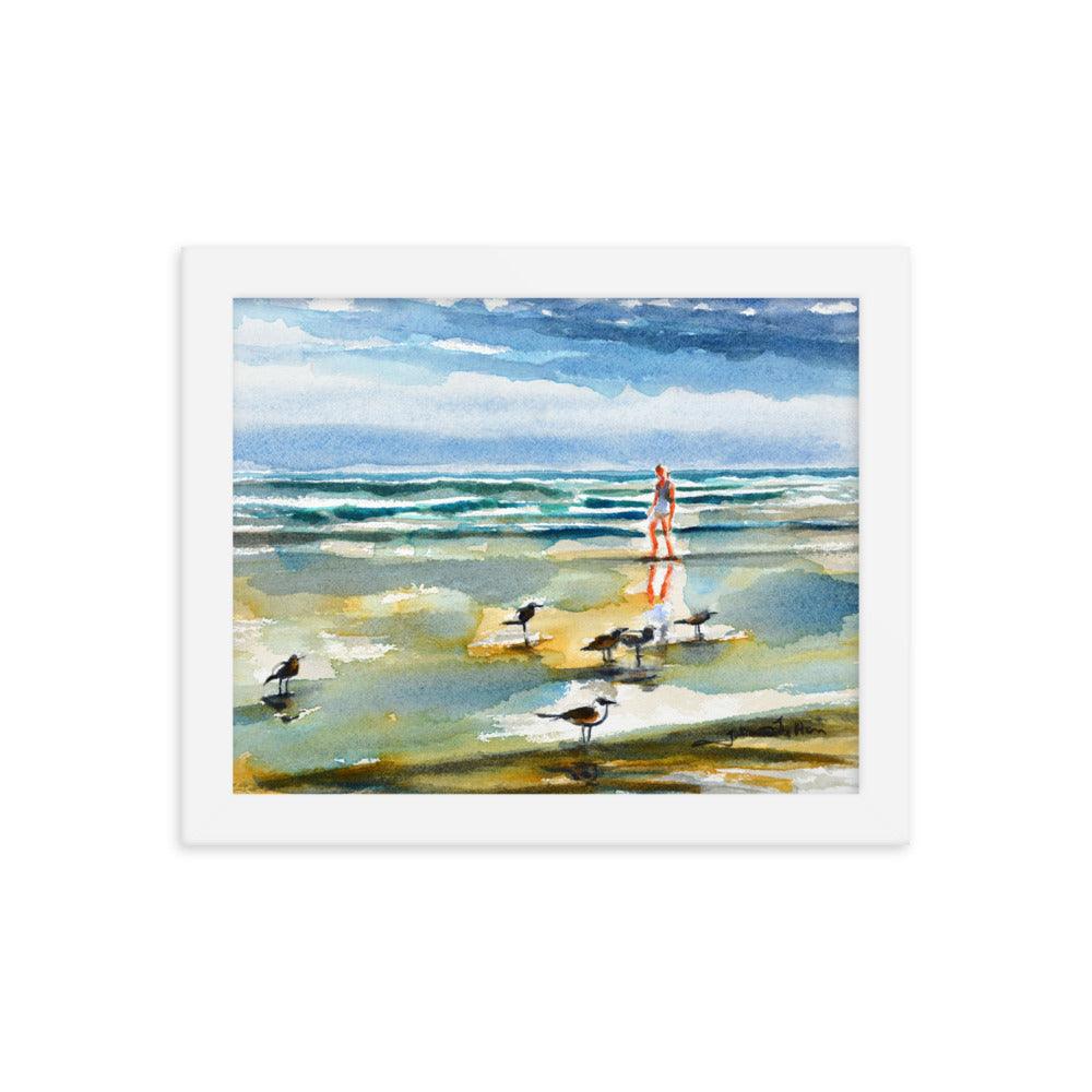 A walk on the beach watercolor painting print framed - Julianne Felton
