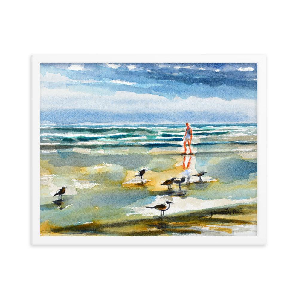 A walk on the beach watercolor painting print framed - Julianne Felton