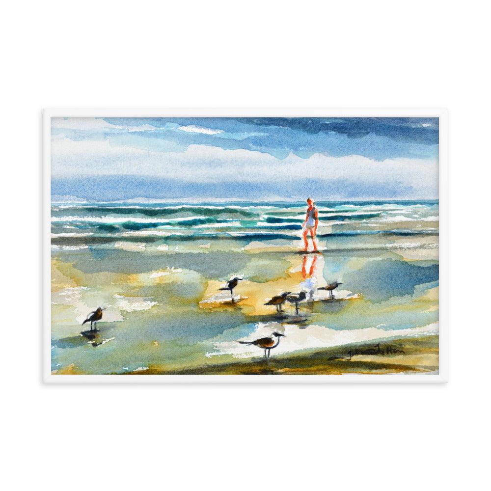 A walk on the beach watercolor painting print framed - Julianne Felton