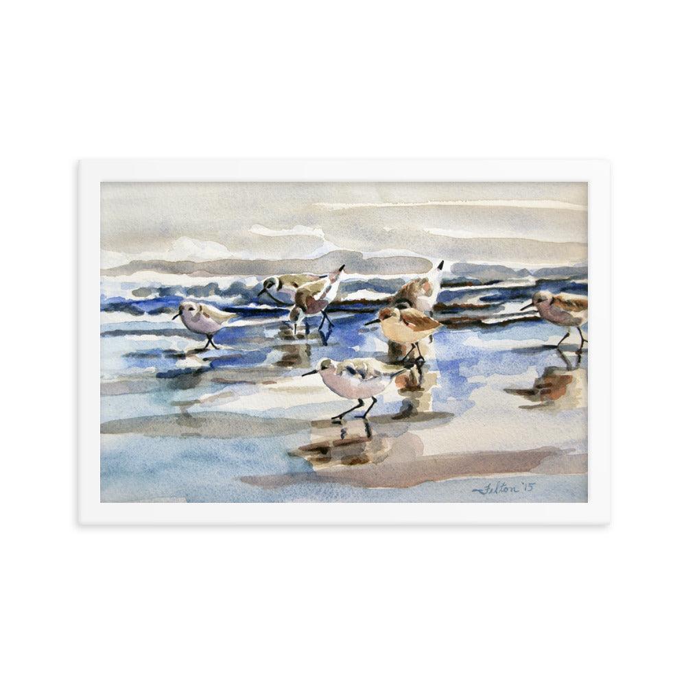 Beach Sandpipers framed watercolor print - Julianne Felton