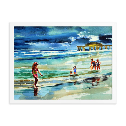 Beautiful beach afternoon framed watercolor print - Julianne Felton