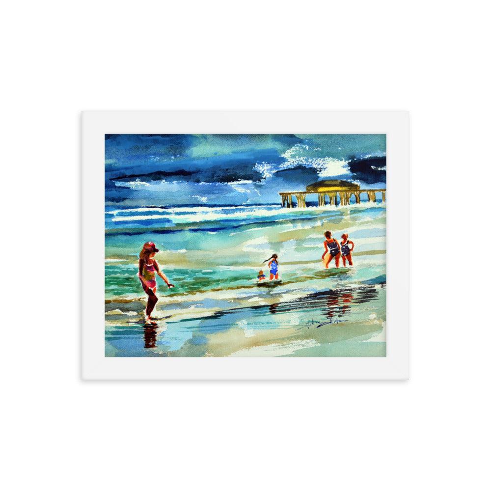 Beautiful beach afternoon framed watercolor print - Julianne Felton
