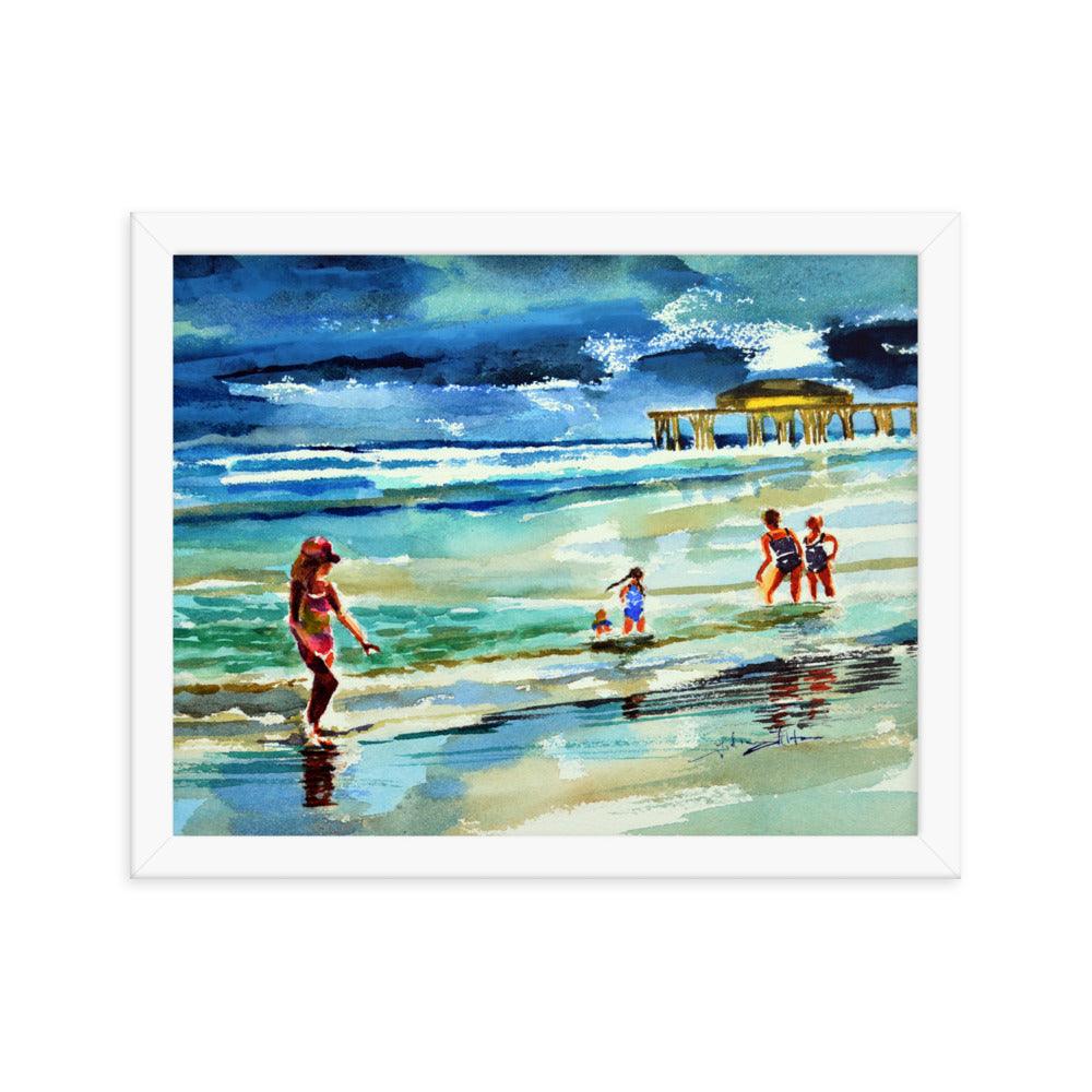 Beautiful beach afternoon framed watercolor print - Julianne Felton