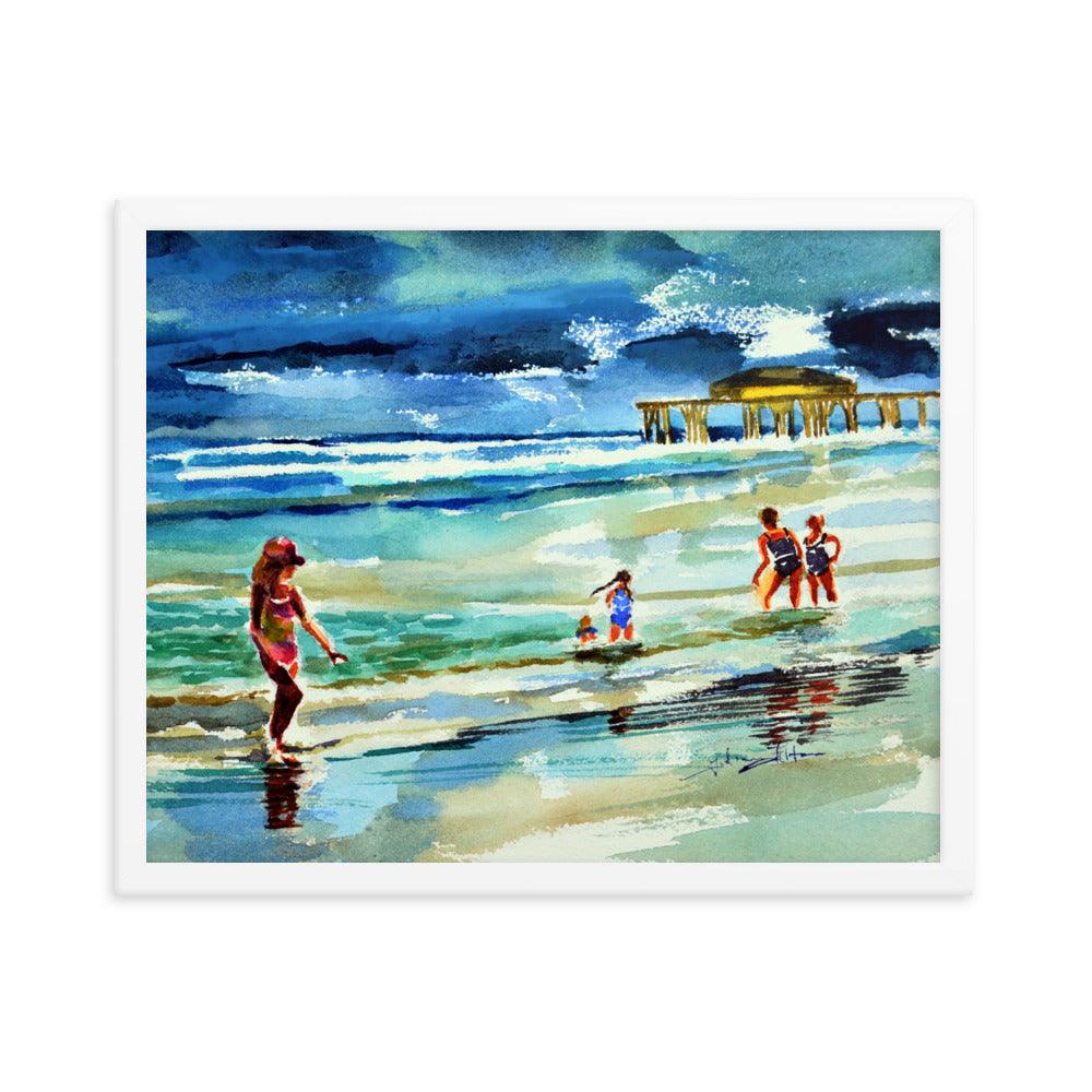 Beautiful beach afternoon framed watercolor print - Julianne Felton