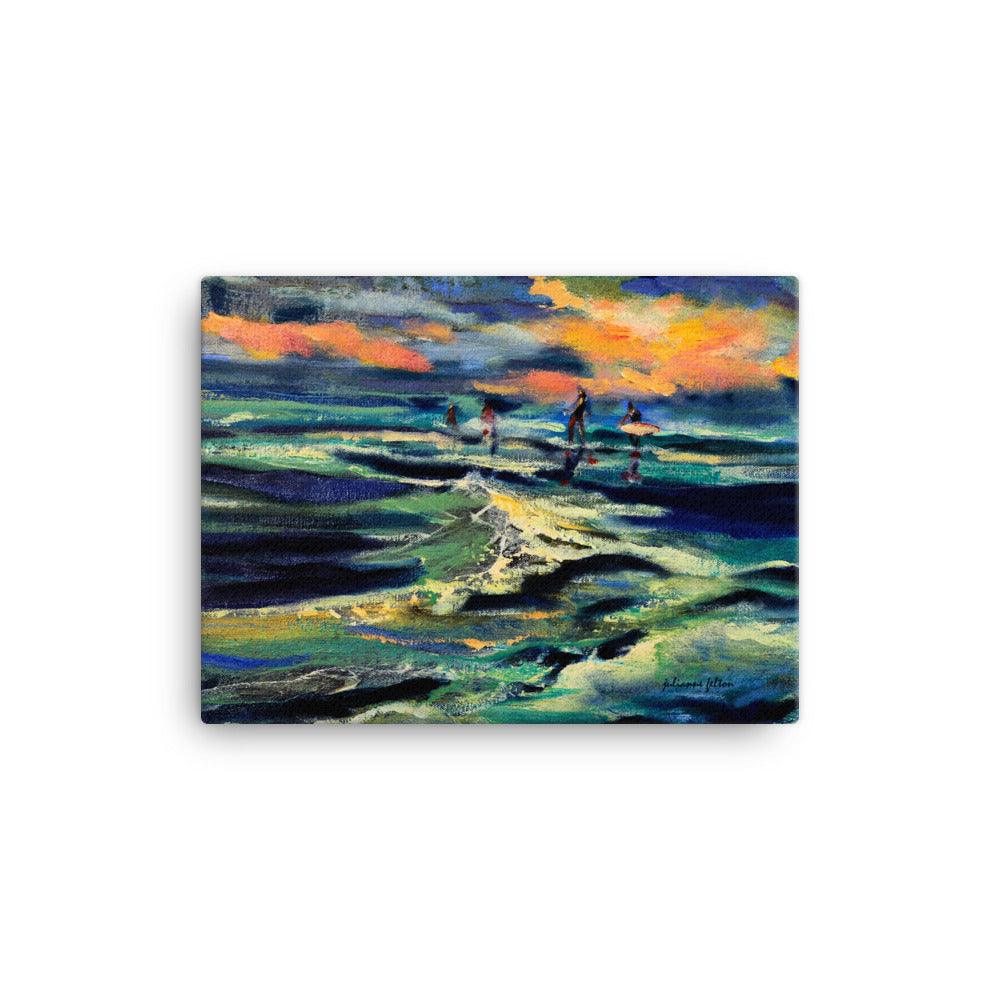 Evening walk on the beach canvas painting print - Julianne Felton