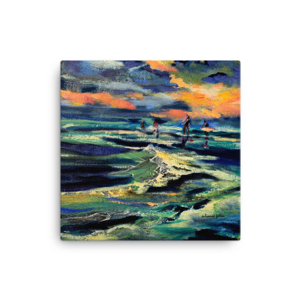 Evening walk on the beach canvas painting print - Julianne Felton