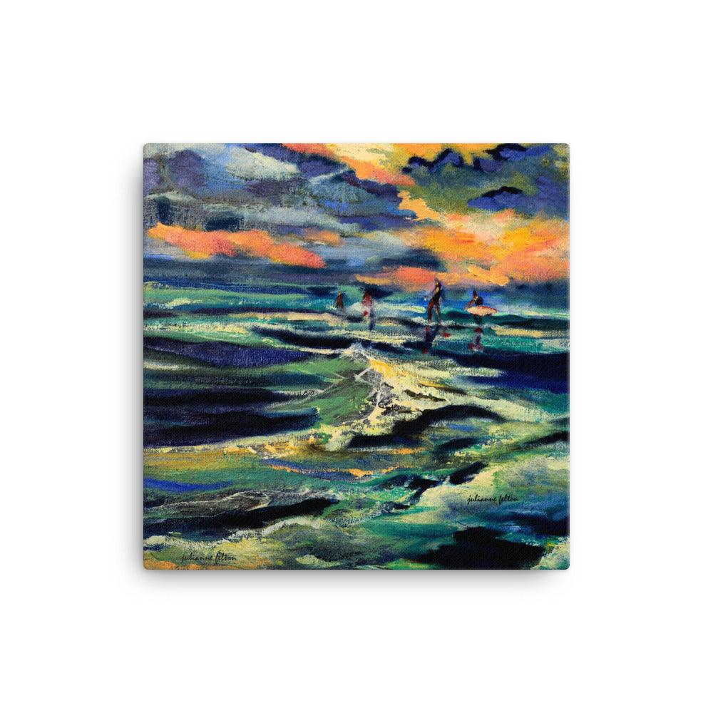 Evening walk on the beach canvas painting print - Julianne Felton