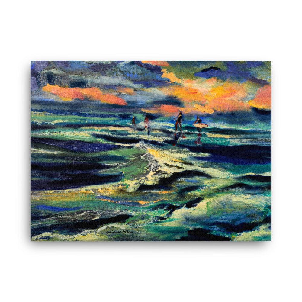 Evening walk on the beach canvas painting print - Julianne Felton